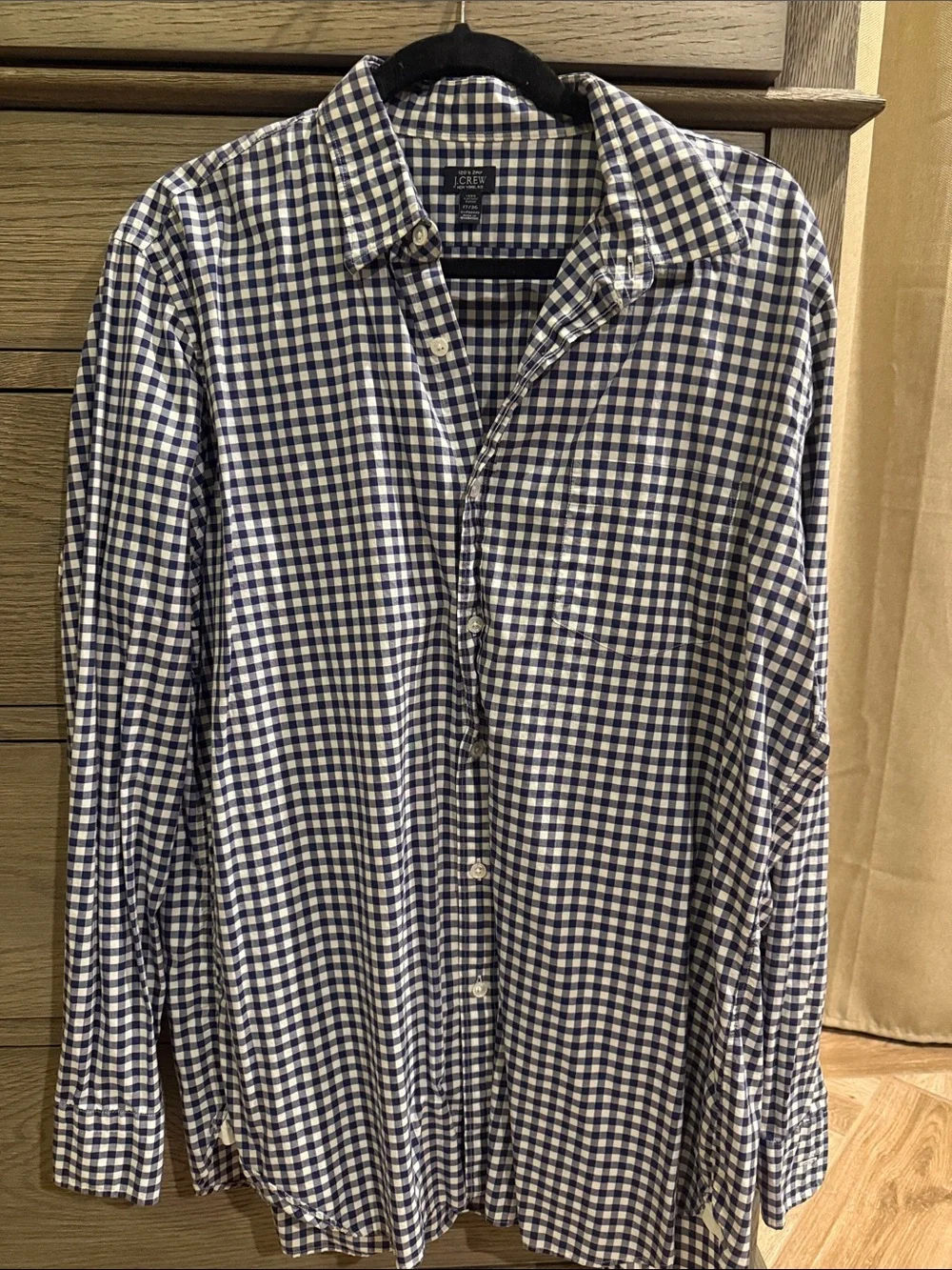 J. Crew Navy and White Gingham Button-Down Shirt